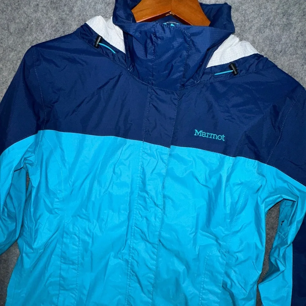 Marmot Rain Jacket Womens Medium Blue PreCip Waterproof Hood Lightweight